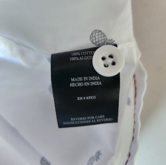 Distortion 3XL Short Sleeve Button Up Shirt Blue Pineapples on White - Picture 10 of 11